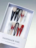 Black White Red Nude Silver Abstract Cross Butterfly Rhinestone press on nails