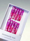 Pink White Floral press on nails