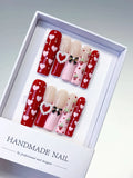 Red Pink Nude White Black Abstract Heart Bow Strawberry Pearl 3D press on nails