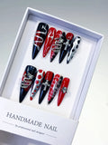 Black Red White Silver Abstract Cross Snake Rhinestone press on nails