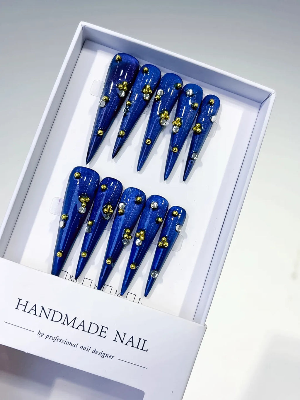 Blue Gold Silver Metallic Stud press on nails