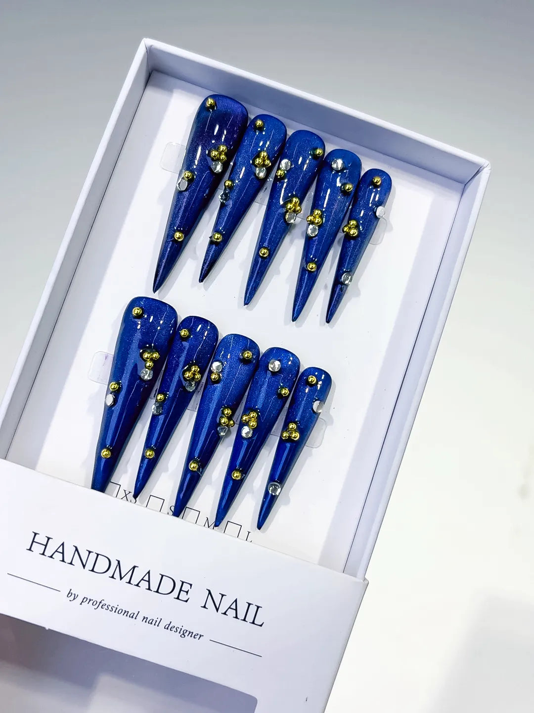 Blue Gold Silver Metallic Stud press on nails