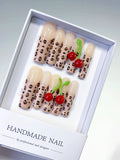 Nude Brown Black Red Green Abstract Animal Print Cherry 3D press on nails