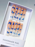 Nude Blue White Solid color Butterfly press on nails