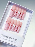 Pink Red White Solid color Heart Bow 3D press on nails