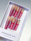 Nude Pink Silver Glitter Rhinestone press on nails