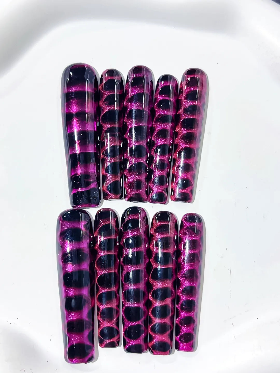 Black Purple Abstract Animal Print press on nails close up