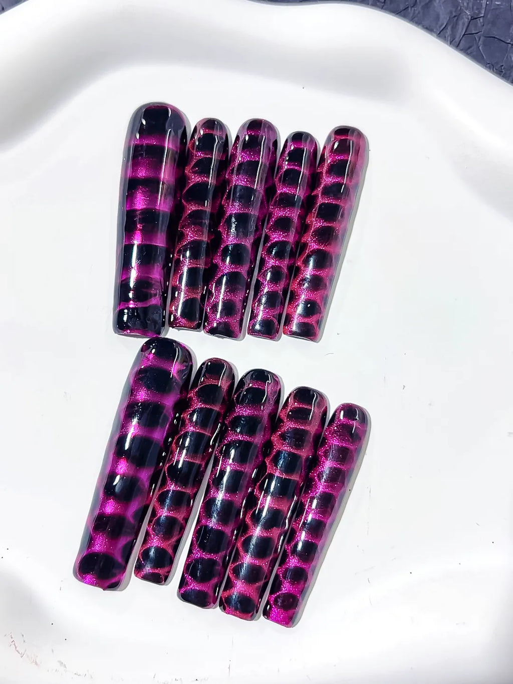 Black Purple Abstract Animal Print press on nails detail view