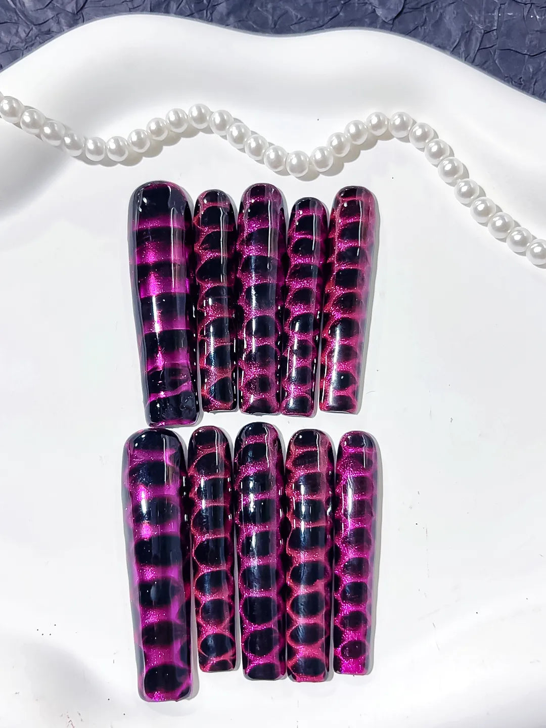 Black Purple Abstract Animal Print press on nails detail view