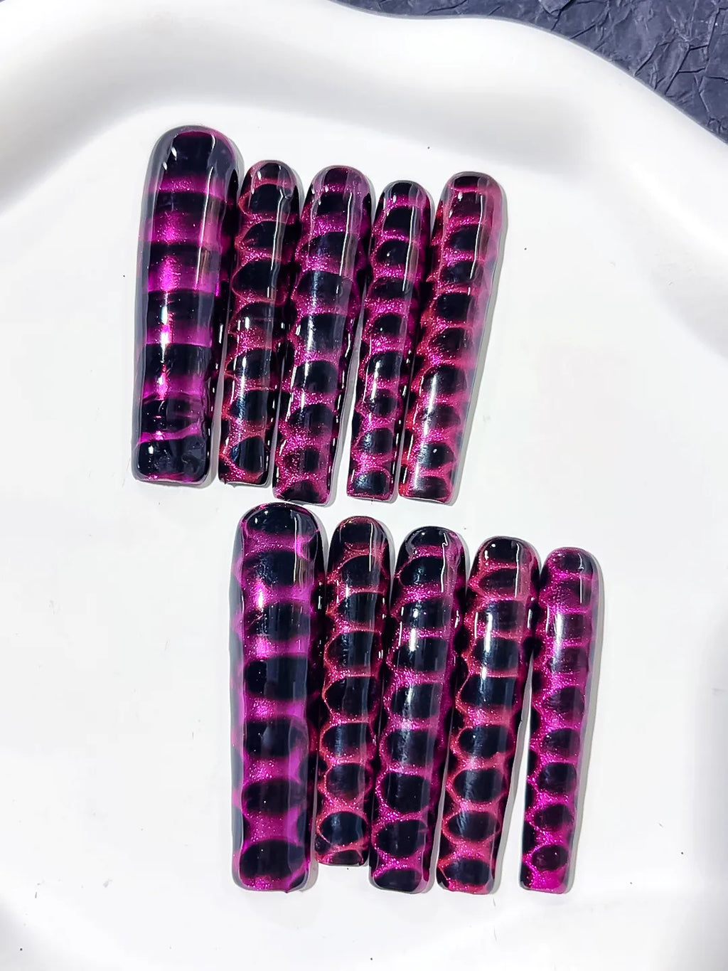 Black Purple Abstract Animal Print press on nails detail view