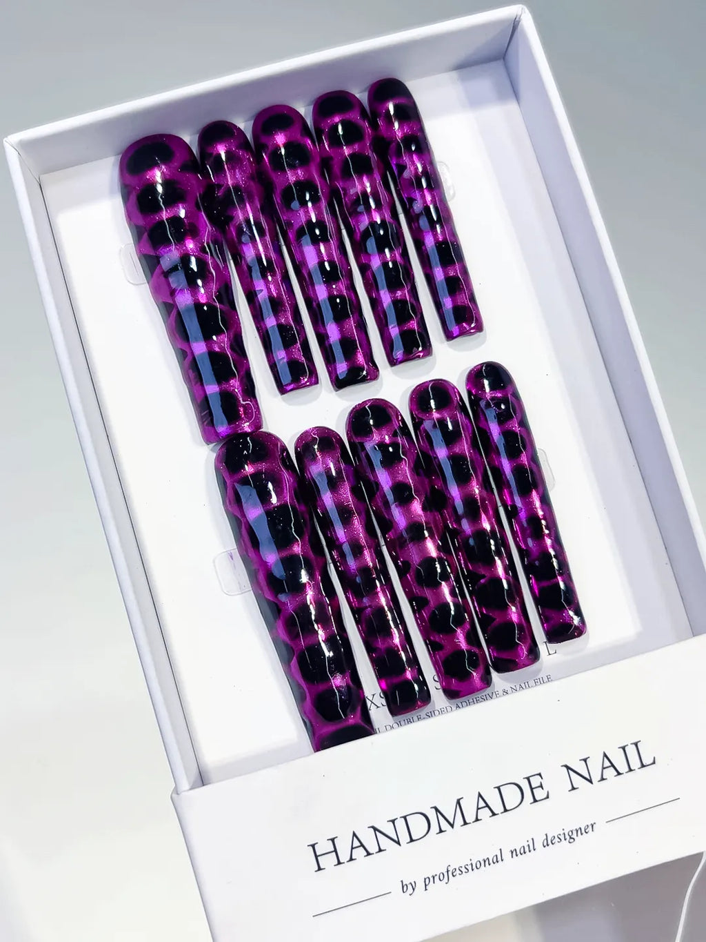 Black Purple Abstract Animal Print press on nails angled view