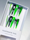 Silver Black Green Abstract Bow Cross Glitter press on nails