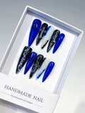 Blue Black White Silver Abstract Cross Chain press on nails