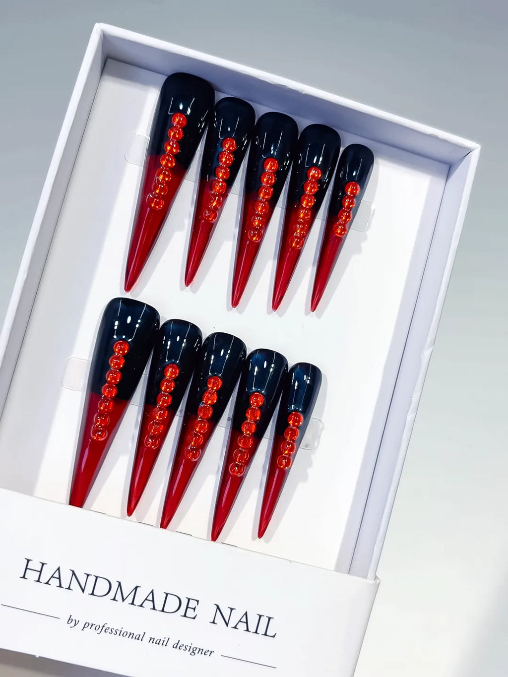 Black Red French tip Stud press on nails