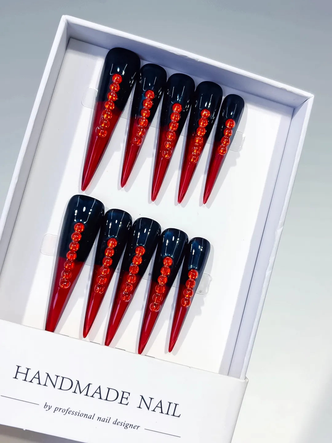 Black Red French tip Stud press on nails