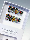 Black Gold Red Pink Multicolor Glitter Heart Pearl 3D press on nails
