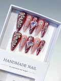 Gold Pink Silver Metallic Snake Heart Star Rhinestone press on nails