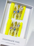 Yellow Gold White Blue Multicolor Glitter Heart Rhinestone press on nails