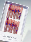 Nude Pink Purple Multicolor Glitter Heart Rhinestone press on nails