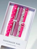 Pink Silver White Glitter Bear Pearl Rhinestone 3D press on nails
