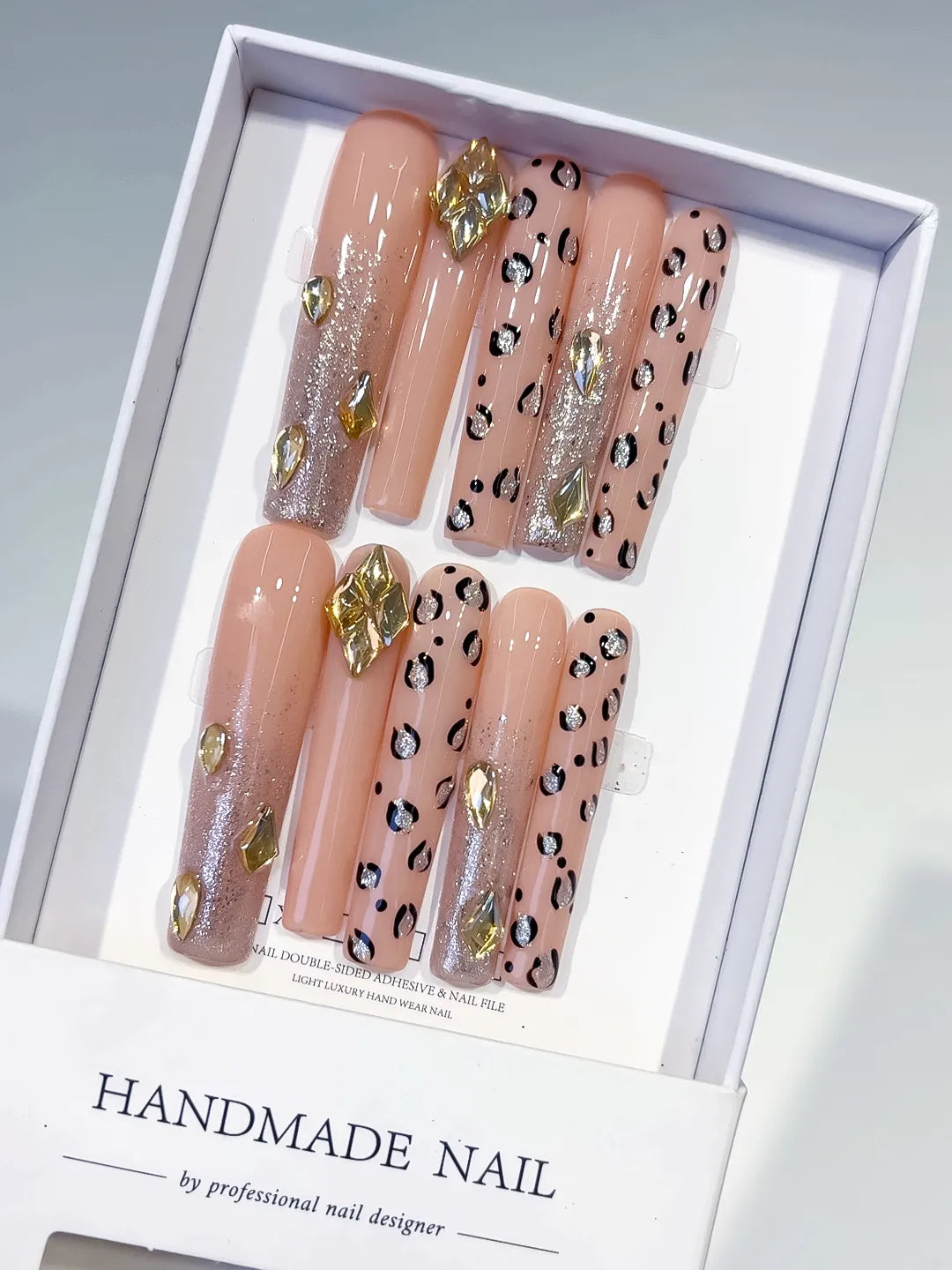 Nude Gold Black Silver Abstract Animal Print Rhinestone press on nails