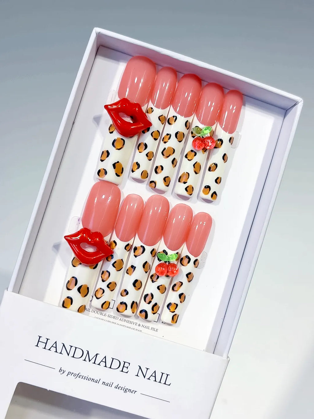 Nude Pink White Red Green Black Abstract Lip Print Strawberry Animal Print press on nails