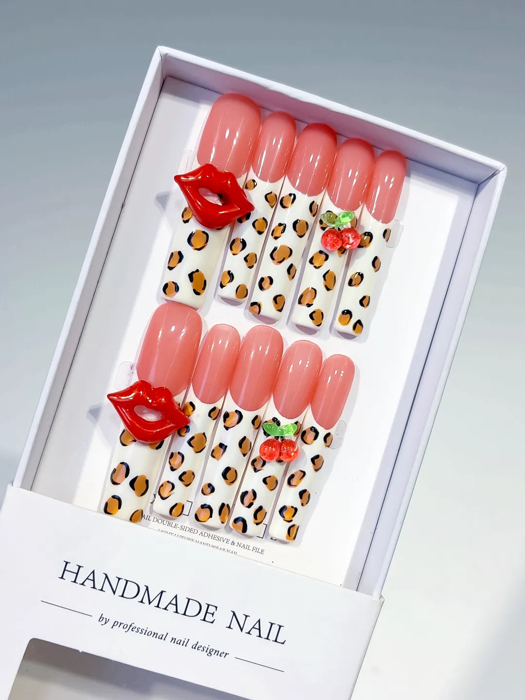 Nude Pink White Red Green Black Abstract Lip Print Strawberry Animal Print press on nails