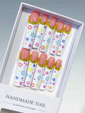Nude White Gold Pink Blue Yellow Solid color Star Rhinestone press on nails