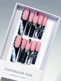 Pink Black White Silver Solid color Bow Rhinestone press on nails