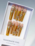 Nude Gold Silver Metallic Rhinestone press on nails