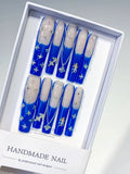 Nude Blue White Silver French tip Angel Cross Pearl Rhinestone press on nails