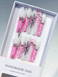 Pink White Silver Solid color Bow Heart Rhinestone press on nails