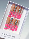 Nude Pink Silver Abstract Starfish Rhinestone press on nails