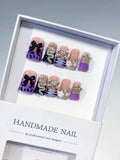 Nude Purple Black White Silver Abstract Bow Snake Star Flower Rhinestone press on nails