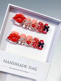 Nude Red Pink White Black Silver Abstract Lip Apple Bow Rhinestone 3D press on nails