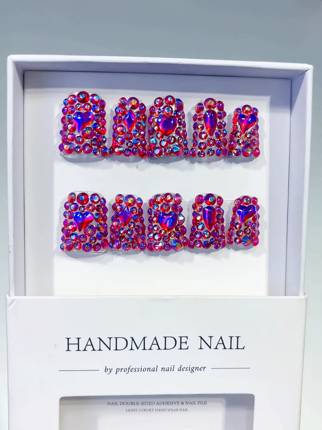 Pink Multicolor Glitter press on nails full set view