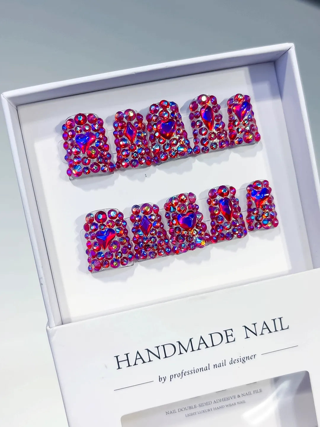 Pink Multicolor Glitter press on nails angled view