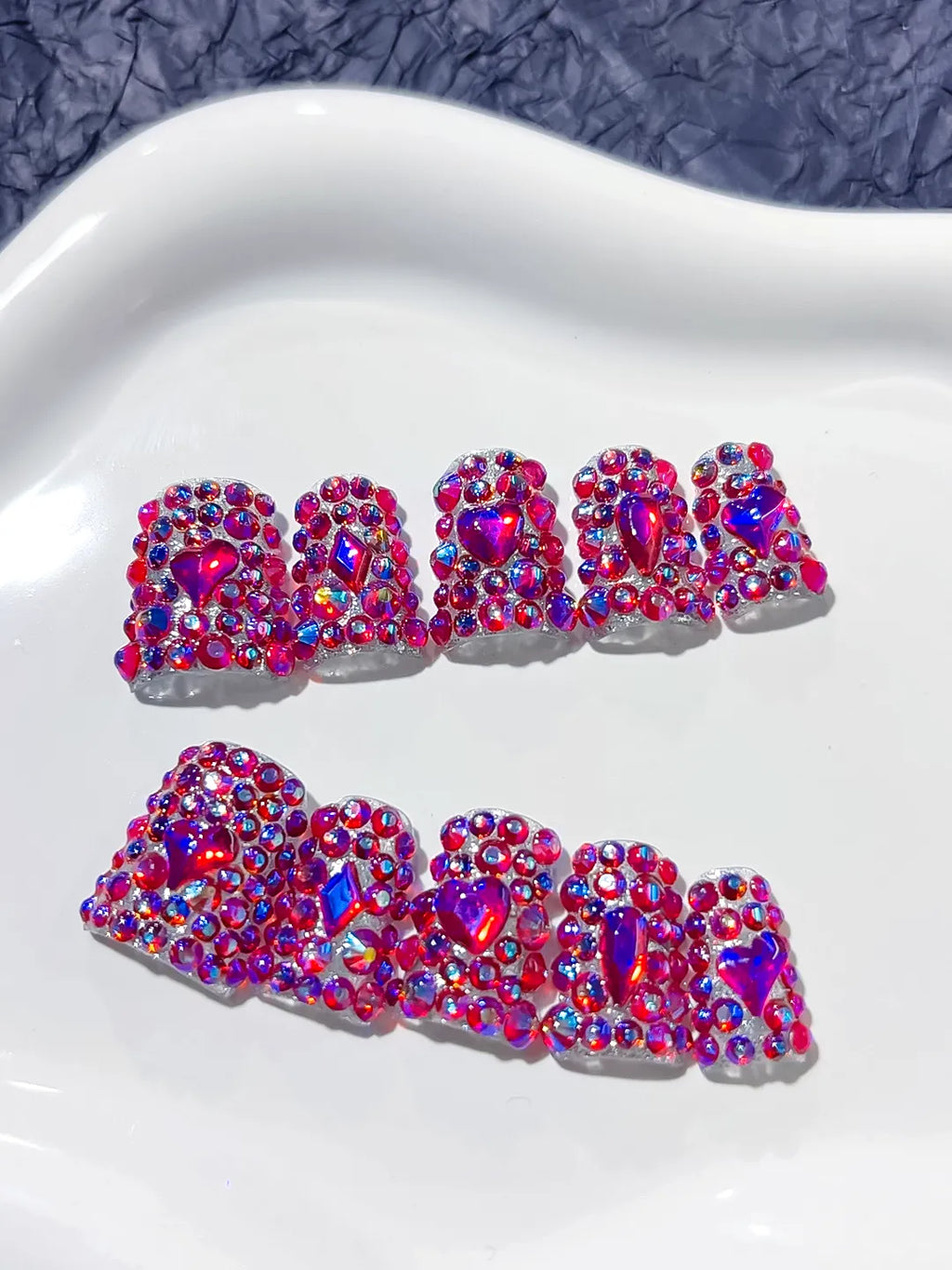 Pink Multicolor Glitter press on nails close up