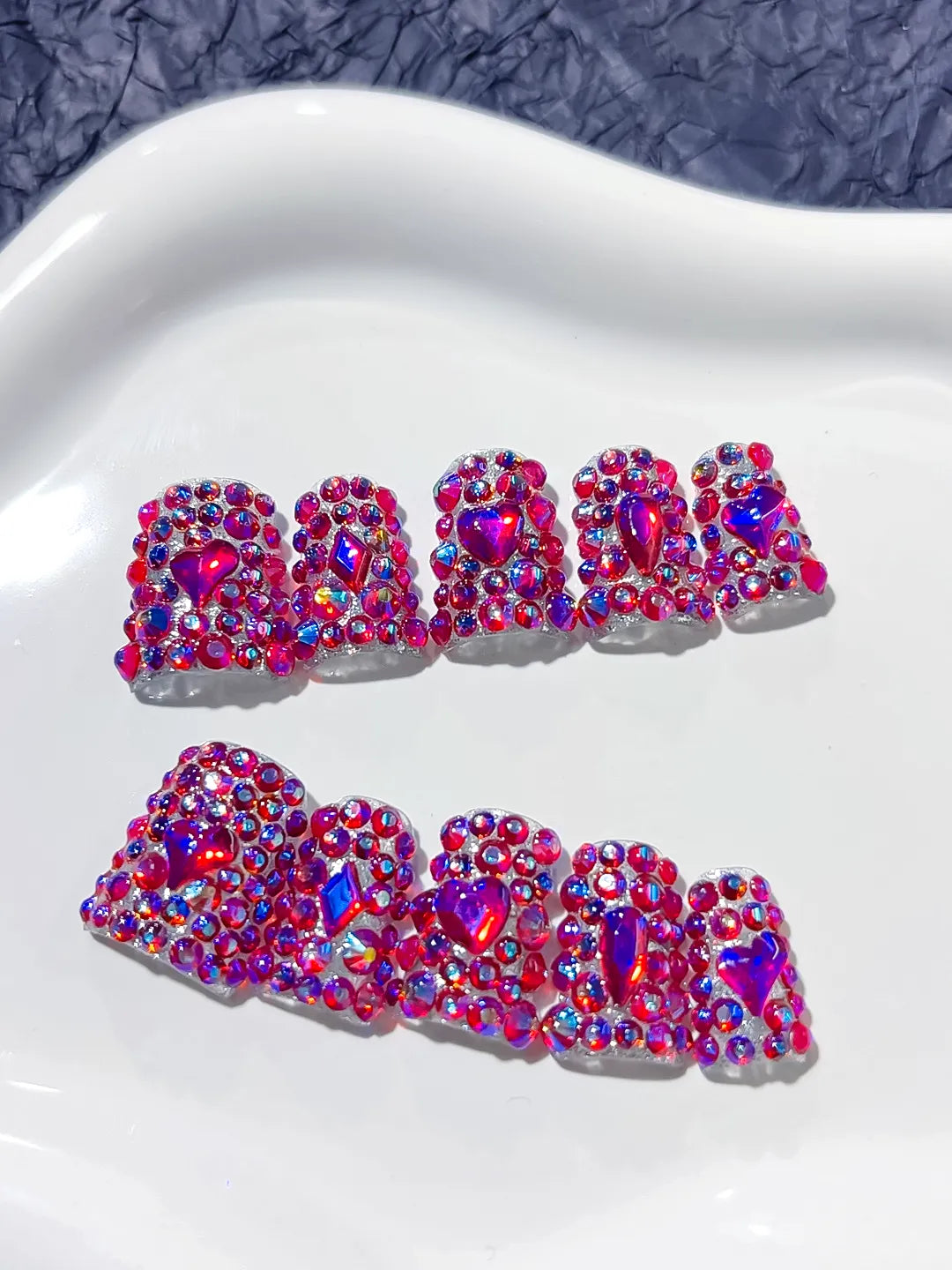 Pink Multicolor Glitter press on nails close up