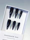 Black Silver Abstract Glitter press on nails