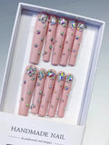 Nude Pink Silver Multicolor Glitter press on nails
