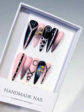 Pink Black Silver Gold Abstract Rose Lattice Piercing Rhinestone press on nails