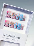 Pink Blue Black White Silver Abstract Flower Butterfly Star Rhinestone 3D press on nails