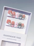 Nude White Pink Silver French tip Butterfly Flower Rhinestone 3D press on nails