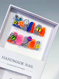 Blue Orange Pink Silver Black Yellow Abstract Star Eye Rhinestone 3D press on nails