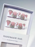 Nude Pink Silver Multicolor Glitter Heart 3D press on nails