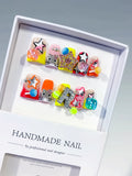 Orange Pink Yellow Red Silver Abstract Star Letter Flower Rhinestone 3D press on nails
