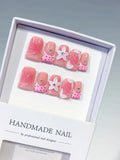 Pink White Silver Abstract Bow Heart Flower Rhinestone 3D press on nails