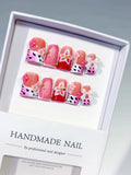 Pink White Red Silver Abstract Heart Hello Kitty Bow Rhinestone 3D press on nails