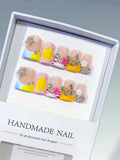 Nude Yellow White Gold Abstract Flower Heart Rhinestone press on nails